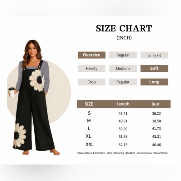 🆕Floral Overalls One Piece Wide Leg Pants Rompers with Pockets - Picture 2 of 2